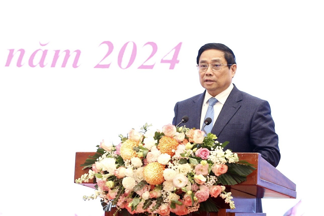 Thủ tướng Phạm Minh Chính phát biểu tại Hội nghị tổng kết công tác năm 2023, triển khai nhiệm vụ năm 2024 của ngành văn hóa, thể thao và du lịch (VHTTDL) do Bộ VHTTDL tổ chức tại Hà Nội sáng 3.1. Ảnh: Hải Nguyễn