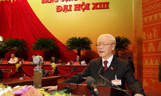 Tổng Bí thư Nguyễn Phú Trọng tại Đại hội lần thứ XIII Đảng Cộng sản Việt Nam, tháng 1.2021. Ảnh: TTXVN