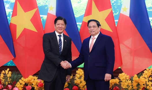 Thủ tướng Chính phủ Phạm Minh Chính và Tổng thống Philippines Ferdinand Romualdez Marcos Jr. Ảnh: Hải Nguyễn