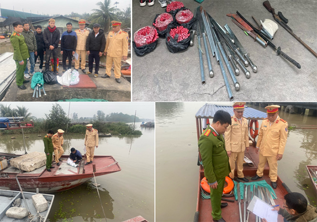 Phòng Cảnh sát giao thông Hải Phòng vận động thu hồi vũ khí, vật liệu nổ, công cụ hỗ trợ. Ảnh: Công an Hải Phòng