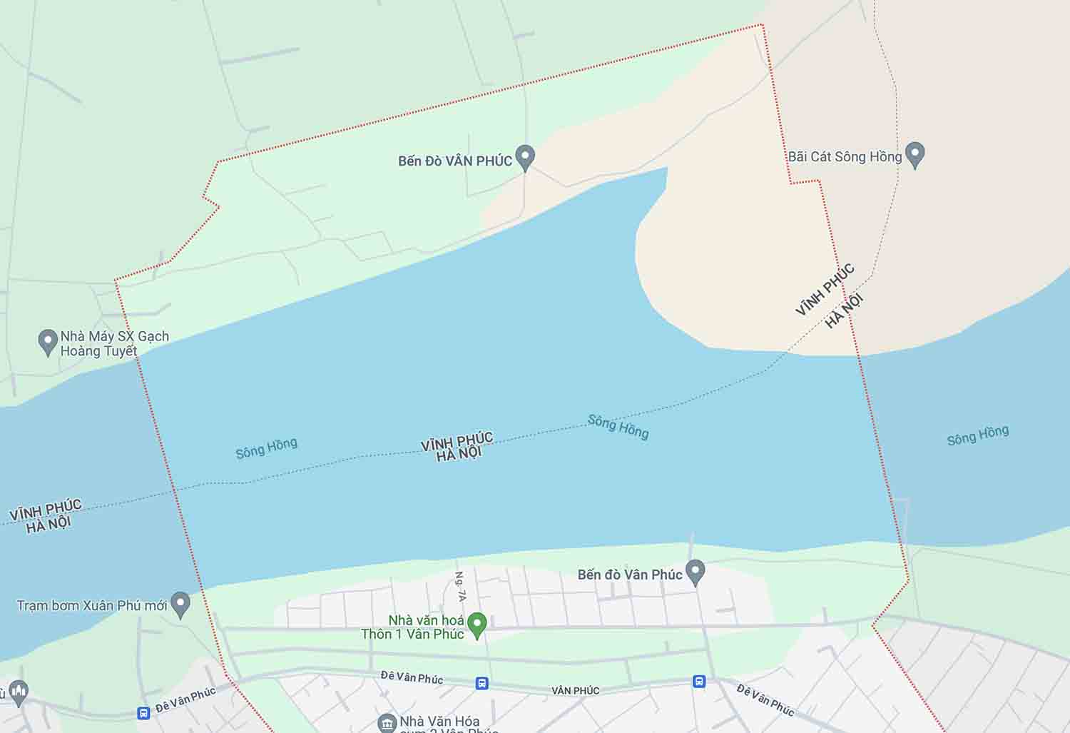 Khu vực dự kiến xây dựng cầu Vân Phúc. Ảnh: Google Maps
