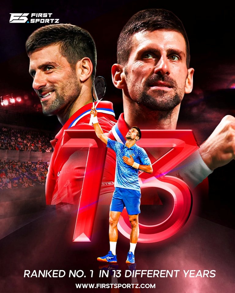 Djokovic đã có 13 năm khác nhau đứng ở vị trí số 1 thế giới. Ảnh: First Sportz