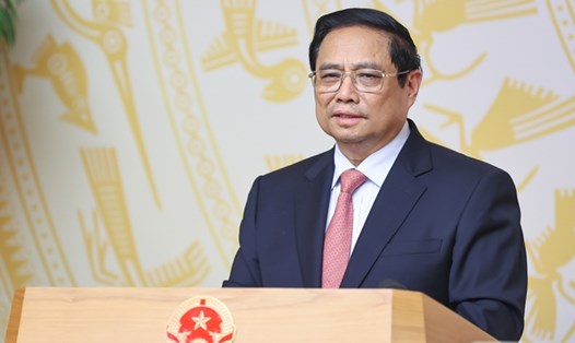Thủ tướng Chính phủ Phạm Minh Chính phát biểu tại buổi làm việc với cán bộ chủ chốt Học viện Chính trị quốc gia Hồ Chí Minh. Ảnh: Nhật Bắc
