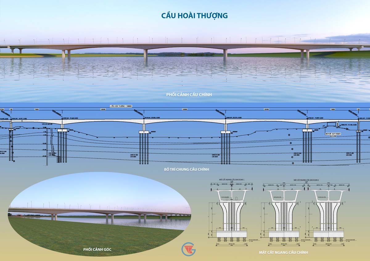 Cầu Hoài Thượng bắc qua sông Đuống ở Bắc Ninh được nâng chiều rộng thêm 7 m so với phương án nghiên cứu ban đầu. Ảnh: UBND TP Hà Nội
