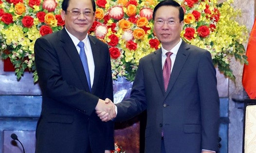 Chủ tịch nước Võ Văn Thưởng tiếp Thủ tướng Chính phủ Lào Sonexay Siphandone. Ảnh: TTXVN