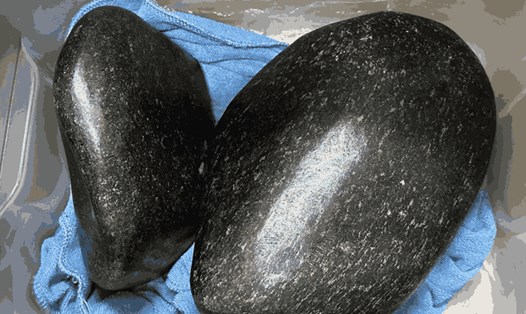  Công an thu giữ 2 cục đá màu đen trong nhà của đối tượng Võ Quang Trực. Ảnh: Công an Đồng Nai
