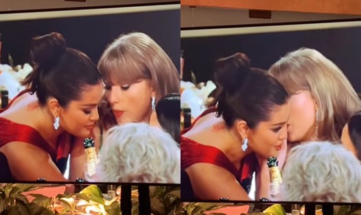 Taylor Swift và Selena Gomez trò chuyện tại Lễ trao giải Quả cầu vàng. Ảnh: Cắt từ clip