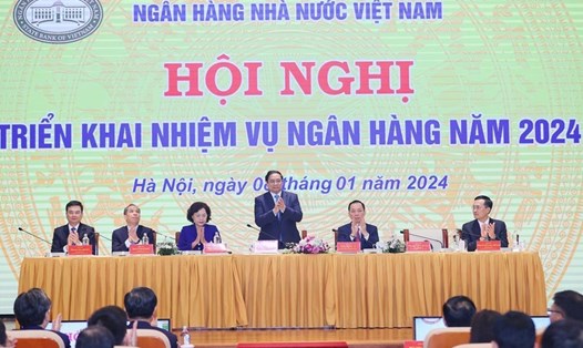 Thủ tướng Chính phủ Phạm Minh Chính dự hội nghị triển khai nhiệm vụ ngành Ngân hàng năm 2024. Ảnh: SBV