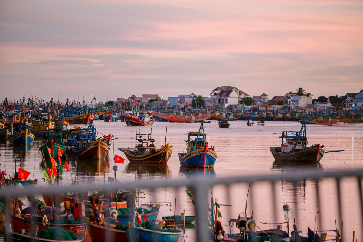 Tàu cá neo đậu tại cửa cảng Phan Rí, huyện Tuy Phong. Ảnh: Phạm Duy