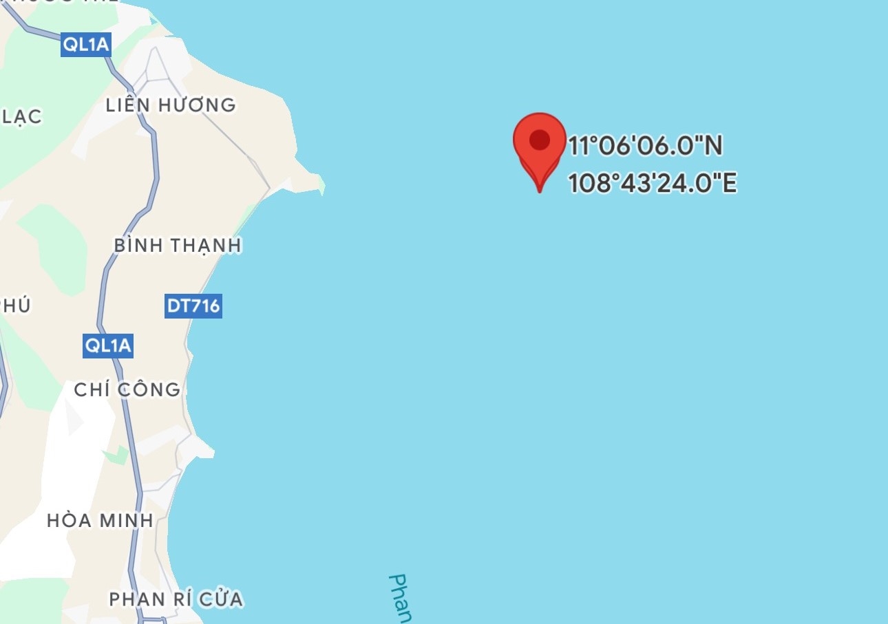 Vị trí tọa độ nơi tàu cá neo đậu bị tàu hàng đâm chìm. Ảnh: Google Maps