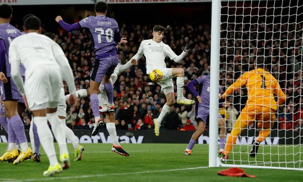 Kai Havertz là người dứt điểm tệ nhất của Arsenal trong trận thua Liverpool. Ảnh: The Guardian