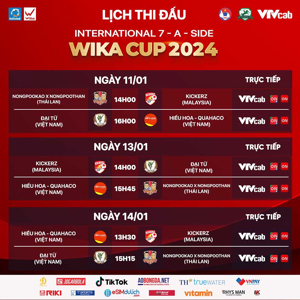 Lịch thi đấu Giải bóng đá 7 người quốc tế - Cúp Wika 2024. Ảnh: VietFootball