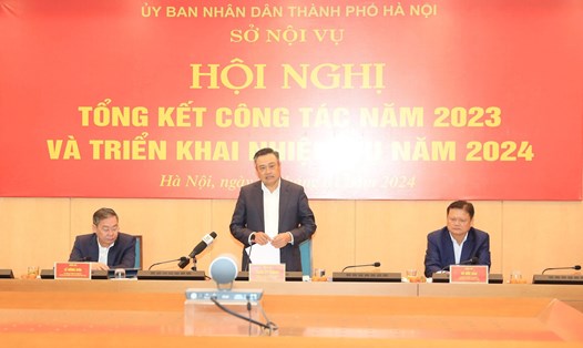 Chủ tịch UBND TP Hà Nội Trần Sỹ Thanh phát biểu chỉ đạo hội nghị.