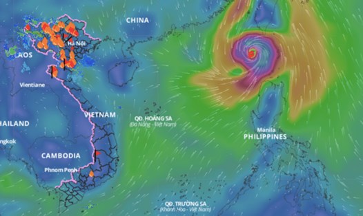 Bão số 5 đang ở trên vùng biển phía đông bắc khu vực Bắc Biển Đông. Ảnh: Hệ thống Giám sát thiên tai Việt Nam