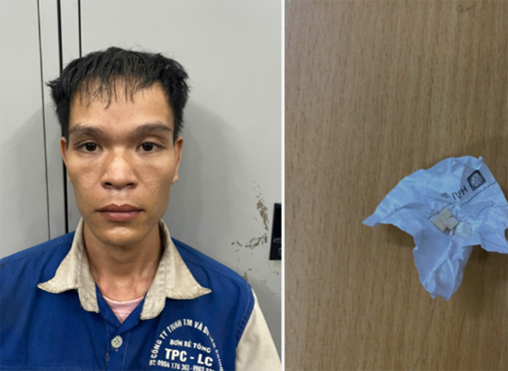 Đối tượng Lường Văn Hợp cùng tang vật bị Công an quận Hồng Bàng (Hải Phòng) bắt quả tang hành vi tàng trữ trái phép ma túy. Ảnh: CA Hải Phòng