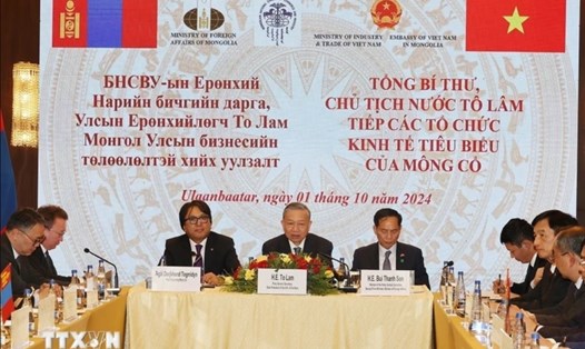 Tổng Bí thư, Chủ tịch nước Tô Lâm tiếp các tổ chức kinh tế tiêu biểu của Mông Cổ. Ảnh: TTXVN