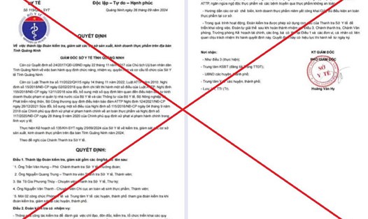 Văn bản giả mạo con dấu Sở Y tế Quảng Ninh có chữ ký và tên người ký đều không đúng. Ảnh: Đoàn Hưng