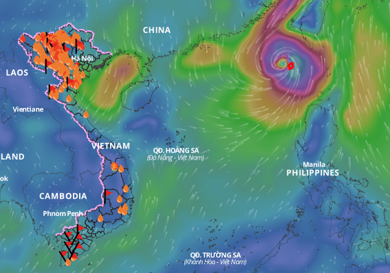 Vị trí bão số 5 Krathon vào hồi 18 giờ ngày 1.10. Nguồn: Hệ thống giám sát thiên tai Việt Nam