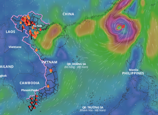 Location of storm No. 5 at 9:00 p.m. on October 1. Source: Vietnam Disaster Monitoring System