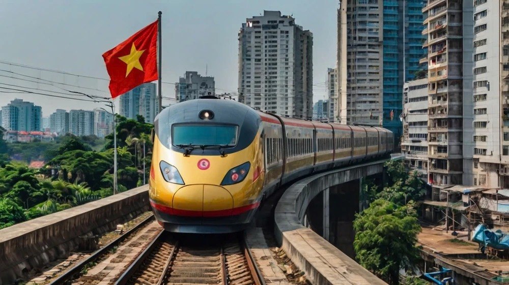Transport infrastructure projects, including the North-South high-speed railway project, increase land use demand. Illustrative photo, using AI technology: Vu Long