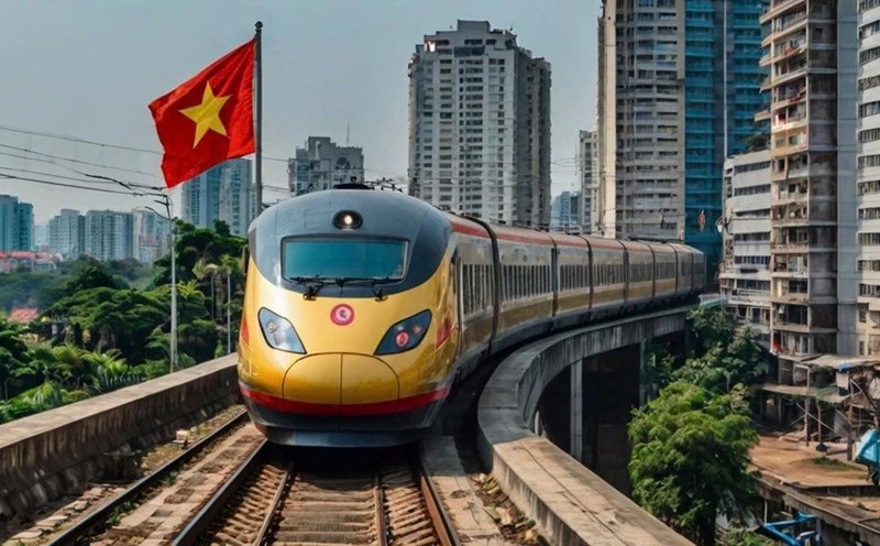 Transport infrastructure projects, including the North-South high-speed railway project, increase land use demand. Illustrative photo, using AI technology: Vu Long