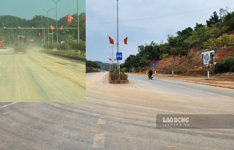 Bụi bặm cuộn lên mỗi lần xe tải chạy qua. Ảnh: Tân Văn.