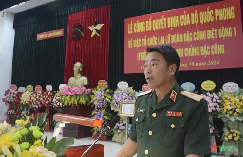 Major General Hoang Minh Son, Commander of the Special Forces, gave a speech at the ceremony. Photo: Government Electronic Information Portal