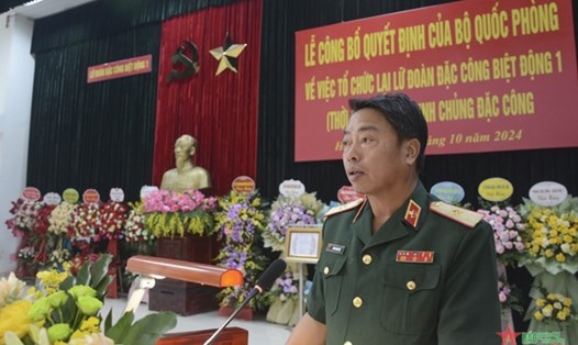 Thiếu tướng Hoàng Minh Sơn, Tư lệnh Binh chủng Đặc công phát biểu chỉ đạo tại buổi lễ. Ảnh: Cổng thông tin điện tử Chính phủ