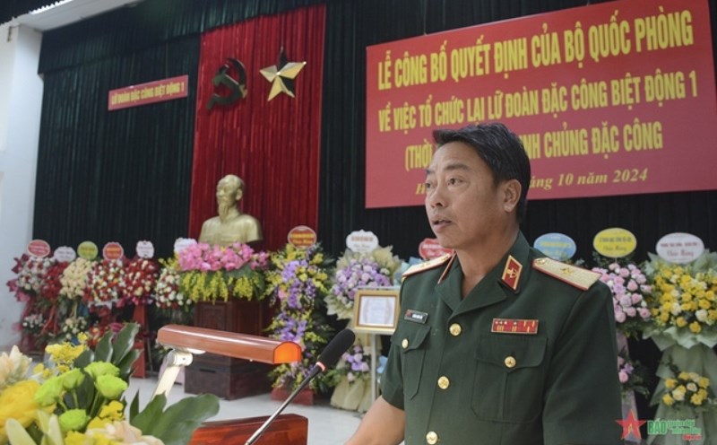 Major General Hoang Minh Son, Commander of the Special Forces, gave a speech at the ceremony. Photo: Government Electronic Information Portal