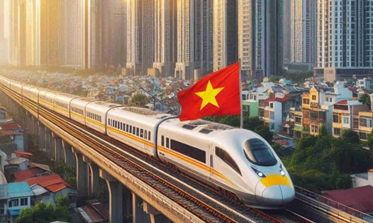 Dự án đường sắt cao tốc Bắc - Nam đang được tích cực đẩy mạnh. Ảnh minh họa do AI vẽ. Thực hiện: Ngọc Diệp