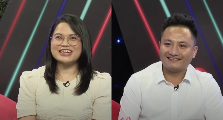 The couple asked Quyen Linh to be their matchmaker on "You want to date". Photo: Producer.
