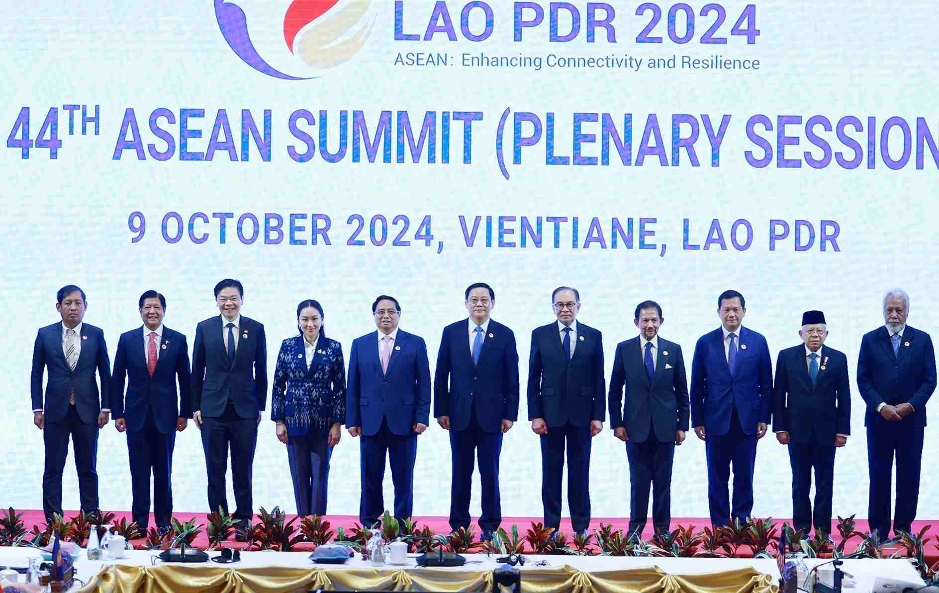 Politburo member and Prime Minister Pham Minh Chinh attends the plenary session of the 44th ASEAN Summit in Vientiane, Laos. Photo: VNA