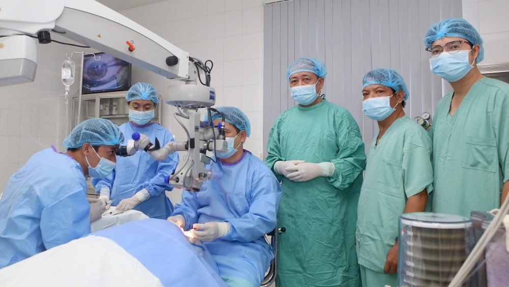 The doctor performed a corneal transplant.