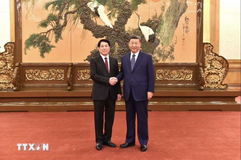 Thường trực Ban Bí thư Lương Cường hội kiến Tổng Bí thư, Chủ tịch nước Trung Quốc Tập Cận Bình. Ảnh: TTXVN