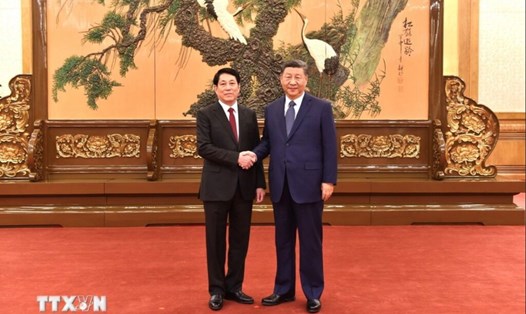Thường trực Ban Bí thư Lương Cường hội kiến Tổng Bí thư, Chủ tịch nước Trung Quốc Tập Cận Bình. Ảnh: TTXVN