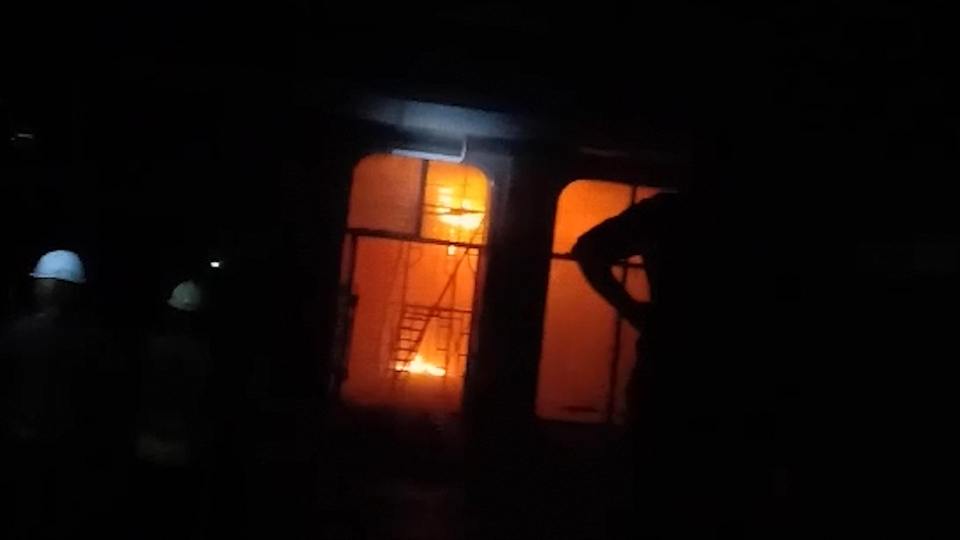 Temporary house fire at construction site in early morning in Ho Chi Minh City.