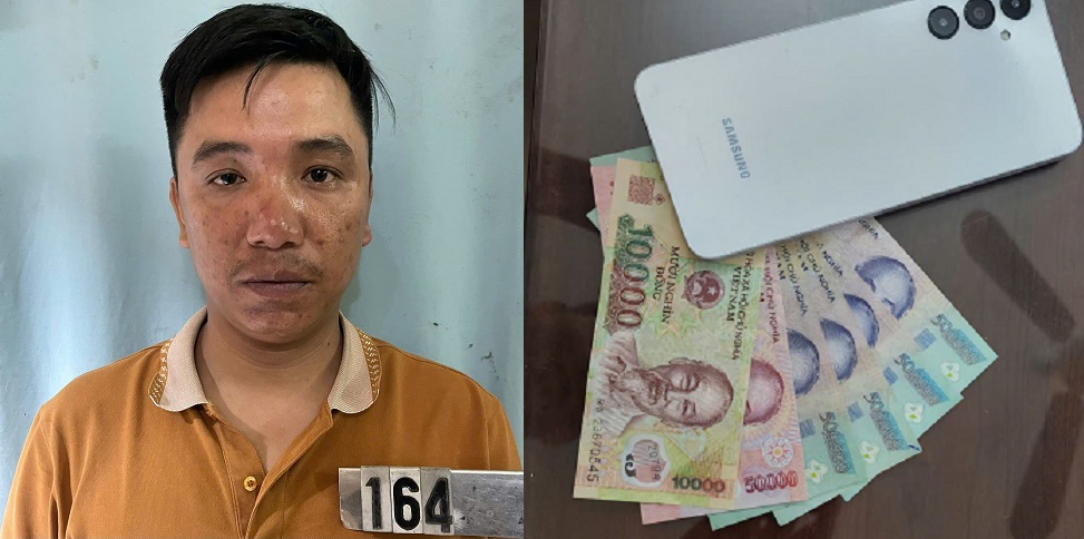 The robber in Thai Binh was arrested with the stolen property. Photo: Provided by the police