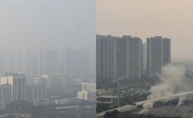 Hình ảnh ghi nhận độ ô nhiễm không khí tại Hà Nội vào buổi sáng. Đồ họa: Hương Giang