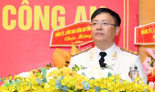 Đại tá Nguyễn Thanh Liêm phát biểu sau khi nhận quyết định bổ nhiệm. Ảnh: Công an tỉnh Quảng Bình