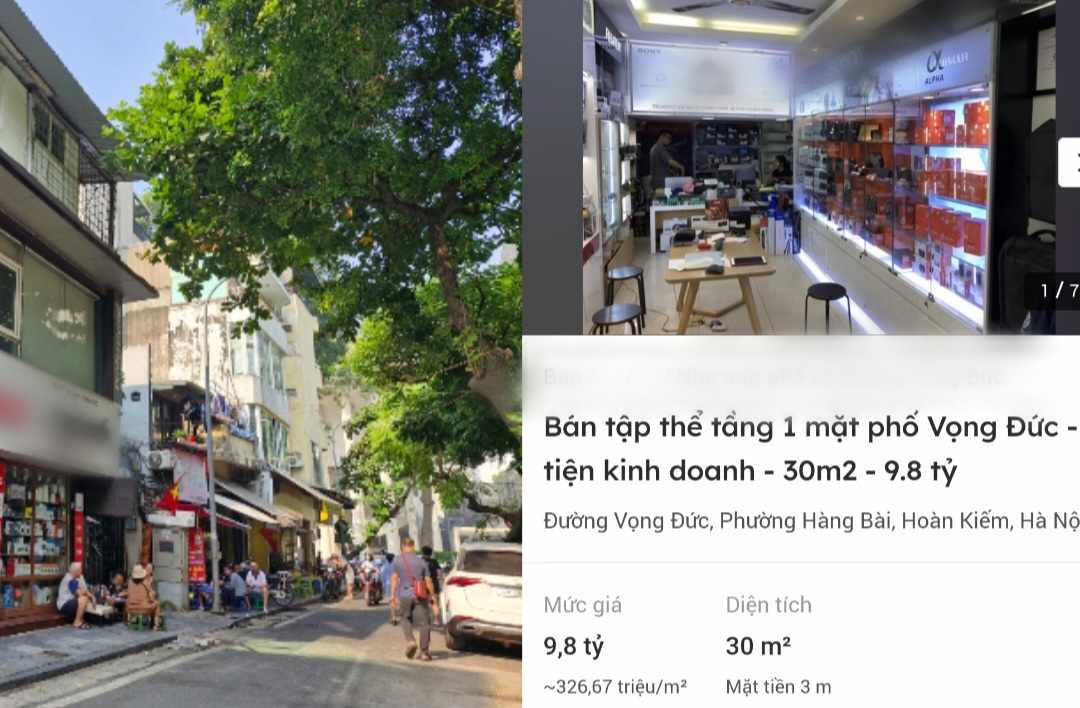 Can nha tap the Vong Duc (quan Hoan Kiem, Ha Noi) dang duoc chu nha rao ban voi gia 9,8 ti dong/can. Anh: Chup man hinh 