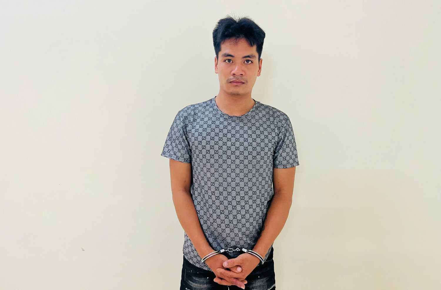 Đối tượng Nguyễn Văn Thiệu tại cơ quan điều tra. Ảnh: CA Vĩnh Phúc