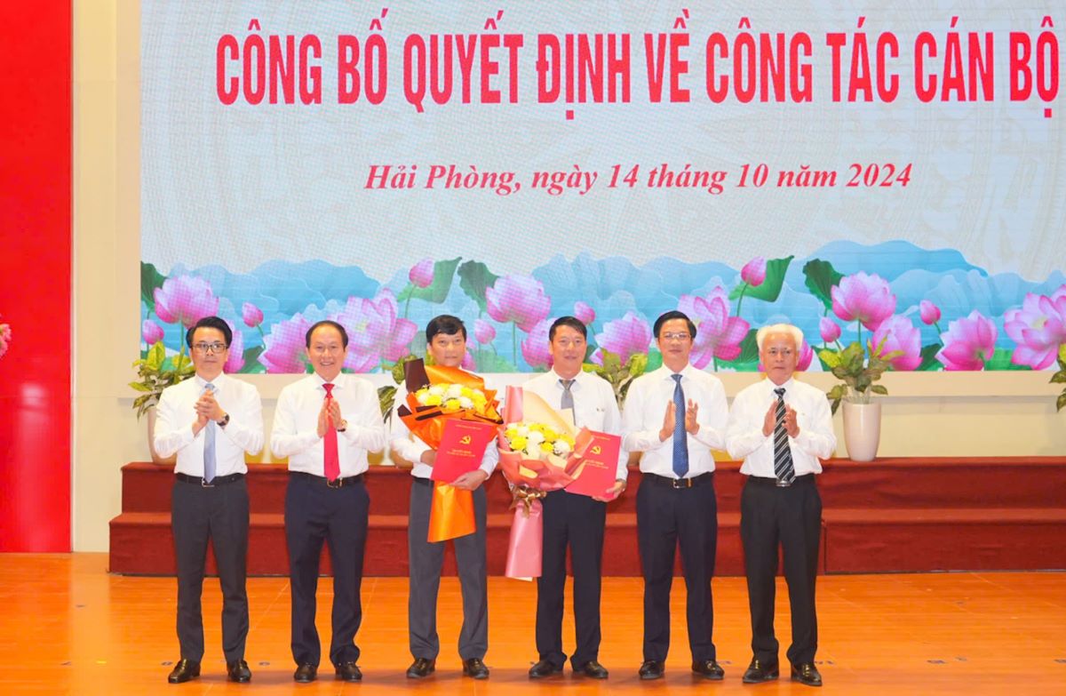 The City Party Committee leaders presented the Decision to the officials. Photo: Hai Phong Portal