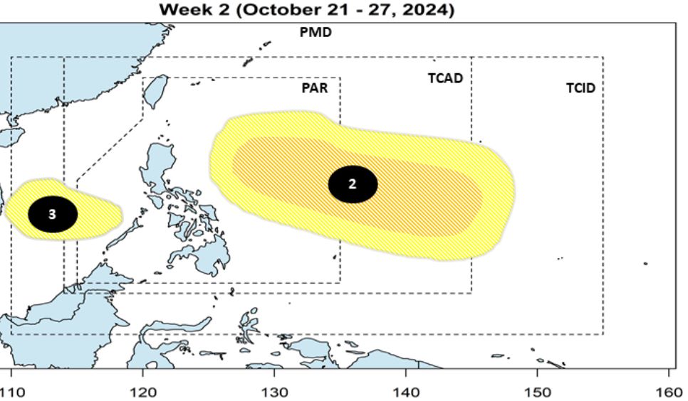 Ap thap tren Bien Dong (3) du kien xuat hien trong tuan tu 21-27.10.2024. Anh: PAGASA