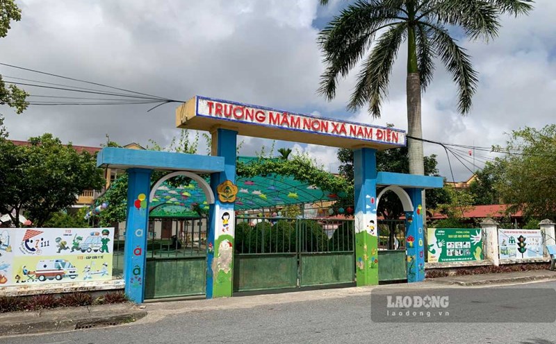 Trường Mầm non xã Nam Điền (huyện Nghĩa Hưng) nơi xảy ra sự việc bé 2 tuổi tử vong bất thường sau giờ ngủ trưa. Ảnh: Hà Vi