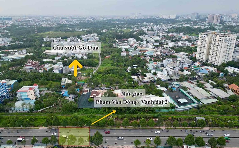 Vị trí nút giao Phạm Văn Đồng và Vành đai 2 (TP Thủ Đức).  Ảnh: Anh Tú