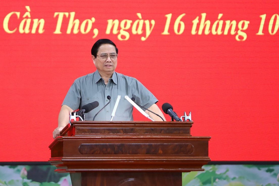 Thu tuong Pham Minh Chinh phat bieu tai hoi nghi. Anh: Ta Quang