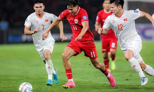 Tuyển Indonesia (đỏ) từng chạm trán tuyển Việt Nam ở lượt trận thứ 3 bảng F vòng loại thứ 2 World Cup 2026. Ảnh: Bola