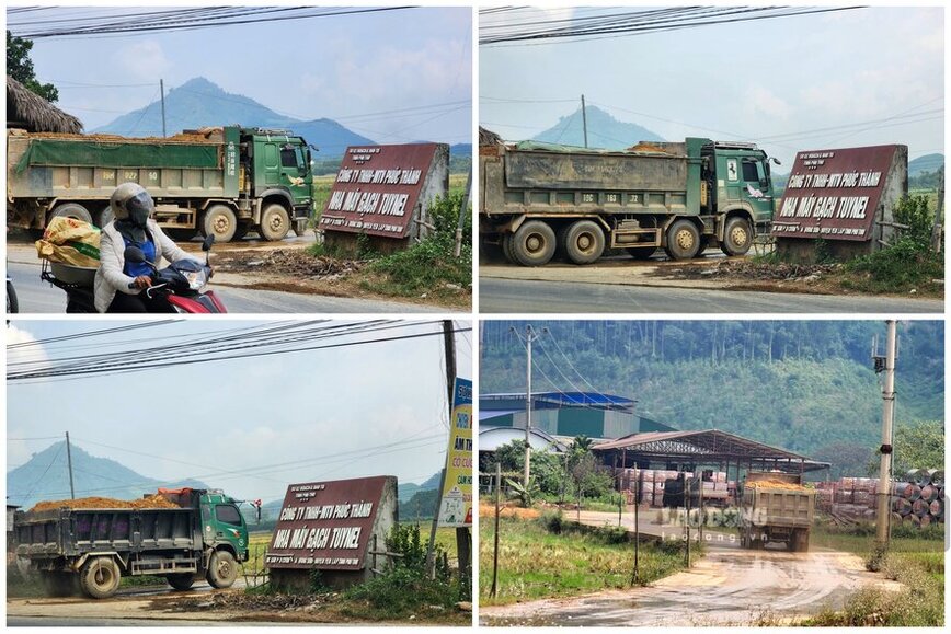 Tai day, cac xe tai cho dat ra vao lien tuc, huyen nao ca mot vung que. Chi khoang 10 phut tu 10h50' sang den 11h sang ngay 15.10, phong vien da ghi nhan duoc 4 luot xe cho dat vao lo gach neu tren. Phong tam mat vao khu vuc tap ket dat cua lo gach, co the thay mot nui dat khong lo da duoc chuyen den day.