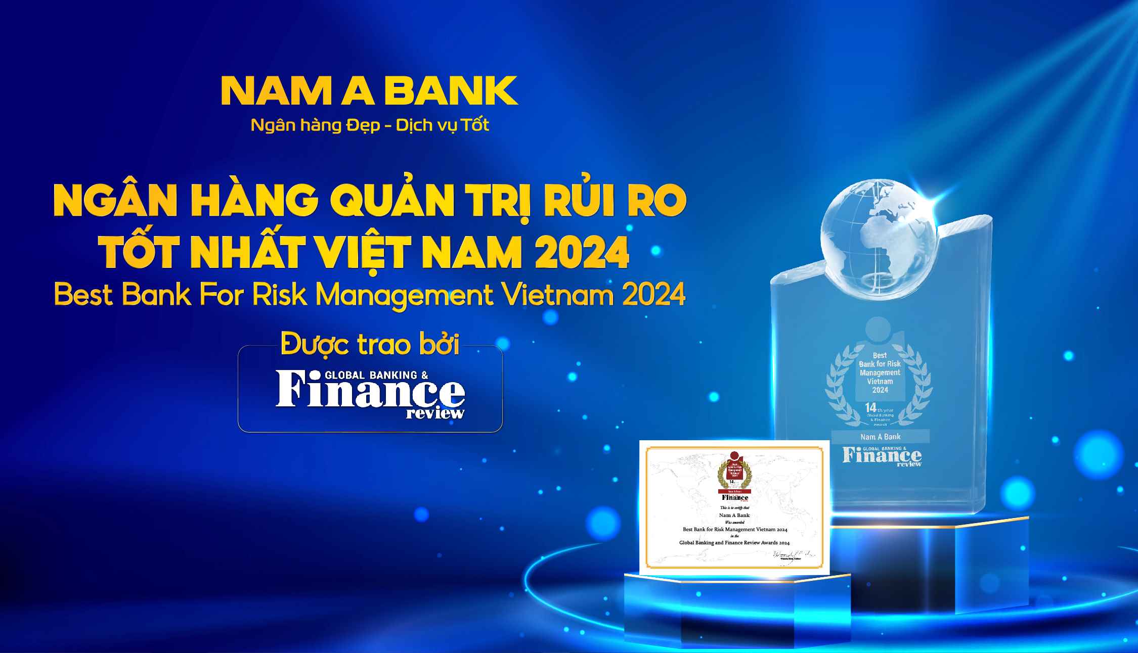 Nam A Bank duoc Global Banking and Finance Review vinh danh la Ngan Hang Quan Tri Rui Ro Tot Nhat Viet Nam 2024. Anh: Nam A Bank.