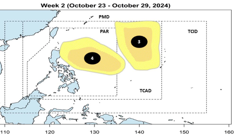 Hai ap thap (3) va (4) du kien xuat hien trong tuan tu. Anh: PAGASA